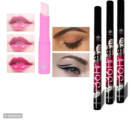 Elecsera Pink Magic Lipbalm Strawberry  36-h eyeliner pack of 3