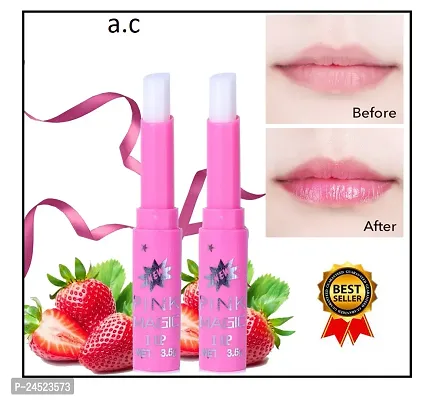 Pink Magic Lip Balm for Dry  Chapped Lips Glossy Strawberry PACK OF 2-thumb0