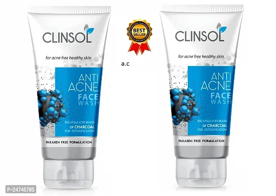 Herd Clinsol Charcol Anti-Acne Face Wash For Acne Free Healthy Skin | Suitable For All Skin | Paraben Free Formulation | 70gm Each | Pack of 2