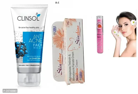 clinsol facewash and skin shine cream with pink magic lip balm