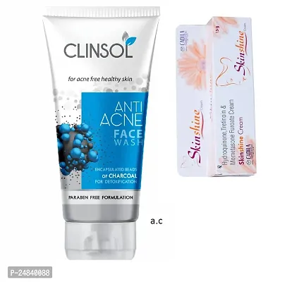 Leeford Clinsol Anti Acne Charcoal Facewash for acne-free and healthy skin with skin shine cream-thumb0