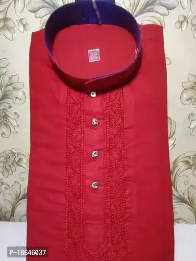 Reliable Red Cotton Embroidered Kurta For Men-thumb0