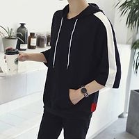 Men's Black Cotton Self Pattern Hooded Tees-thumb2