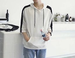 Men's White Cotton Self Pattern Hooded Tees-thumb2