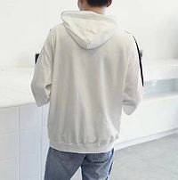 Men's White Cotton Self Pattern Hooded Tees-thumb1