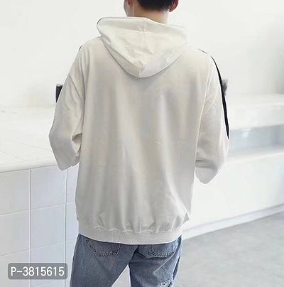 Men's White Cotton Self Pattern Hooded Tees-thumb2