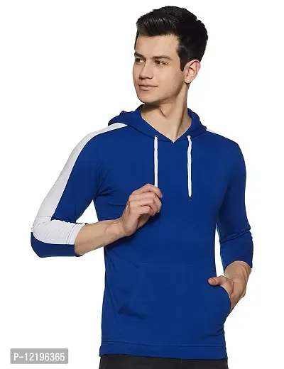 TeeBustrr? Men's cotton Regular Fit v-neck Sweatshirt with hoodie ( FBM-Strip-Hood(BLU)-XL)-thumb0