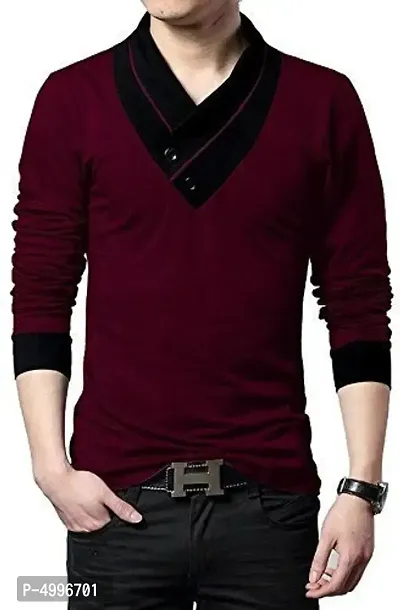 Stylish Cotton Maroon Solid Full Sleeves T-shirt For Men-thumb0