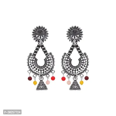 Nation Craft Bohemian Silver Chandelier Earrings For Women and Girls