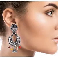 Nation Craft Bohemian Silver Chandelier Earrings For Women and Girls-thumb2