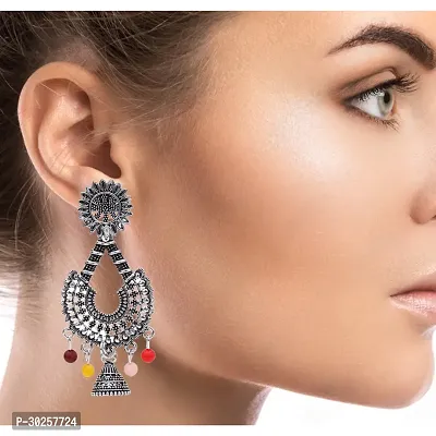 Nation Craft Bohemian Silver Chandelier Earrings For Women and Girls-thumb3