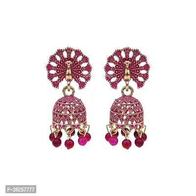 Nation Craft Sparkling Peacock Pink Chandelier Dangle Earrings For Women And Girls