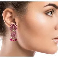 Nation Craft Sparkling Peacock Pink Chandelier Dangle Earrings For Women And Girls-thumb3