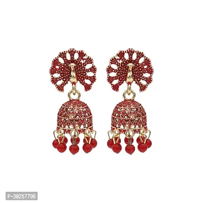 Nation Craft Sparkling Red Peacock Chandelier Dangle Earrings For Women And Girls-thumb0