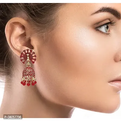 Nation Craft Sparkling Red Peacock Chandelier Dangle Earrings For Women And Girls-thumb3