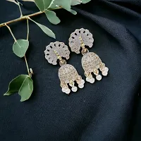 Nation Craft Sparkling White Peacock Chandelier Dangle Earrings For Women And Girls-thumb2