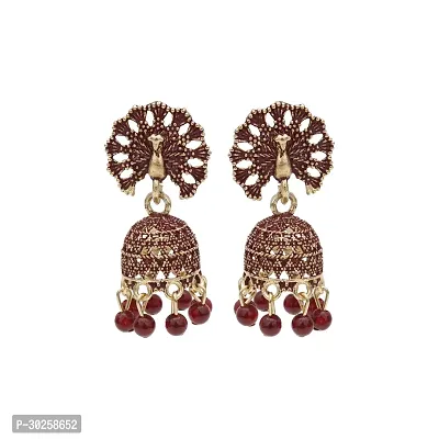 Sparkling Peacock Feather Drop Maroon Earrings For Women And Girls