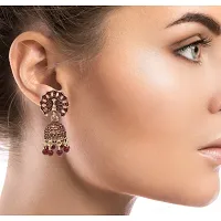 Sparkling Peacock Feather Drop Maroon Earrings For Women And Girls-thumb2