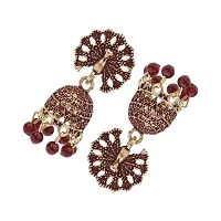 Sparkling Peacock Feather Drop Maroon Earrings For Women And Girls-thumb3