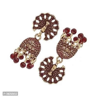 Sparkling Peacock Feather Drop Maroon Earrings For Women And Girls-thumb4