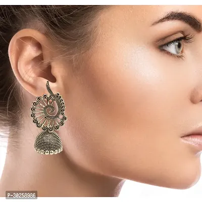 Peacock Jhumka Golden Earrings For Women And Girls-thumb4