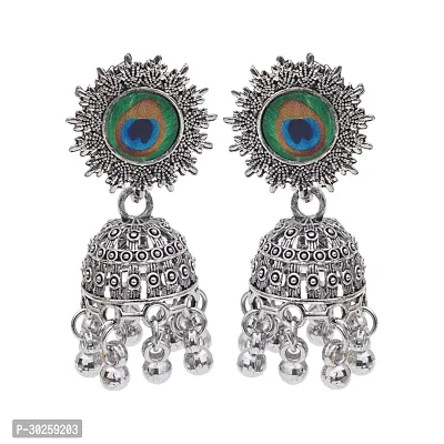 Unique Peacock Feather Silver Jhumkas Earrings For Women And Girls