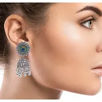 Unique Peacock Feather Silver Jhumkas Earrings For Women And Girls-thumb2