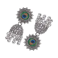 Unique Peacock Feather Silver Jhumkas Earrings For Women And Girls-thumb3