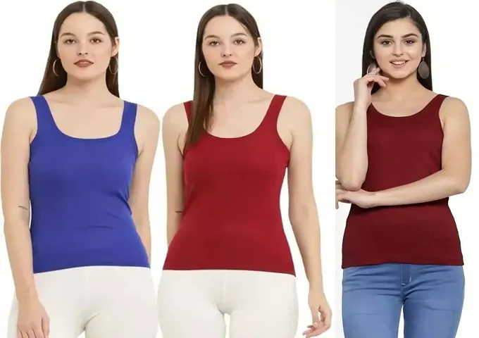 Stylish Cotton Blend Solid Tank Top For Women - Pack Of 3