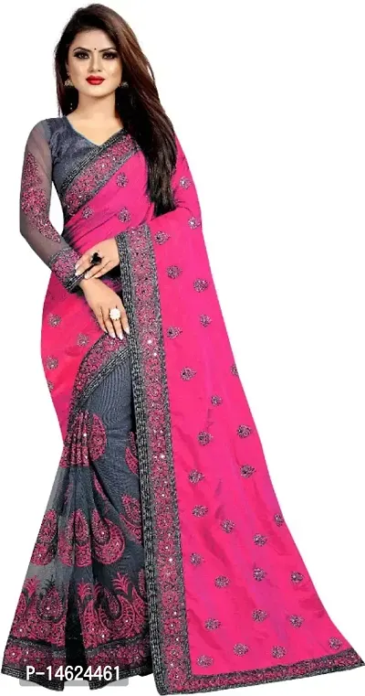 Classic Net Embroidered Saree with Blouse piece-thumb0