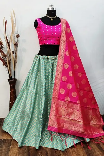 Stylish Banarasi Brocade Lehenga Choli With Dupatta Set