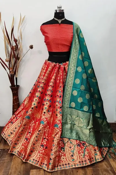 Stylish Brocade Lehenga Choli And Banarasi Silk Dupatta Set