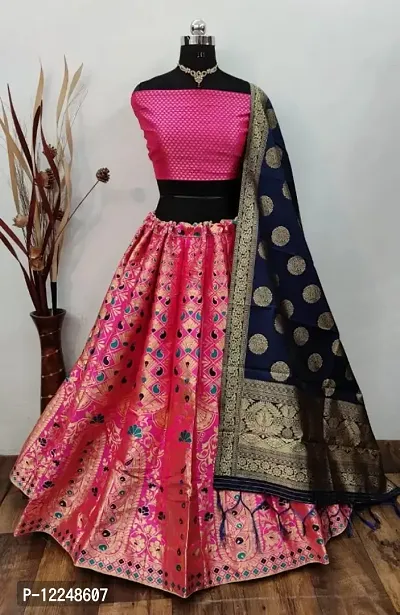 Beautiful Banarasi Silk Semi Stitched Lehenga Choli for Women-thumb0