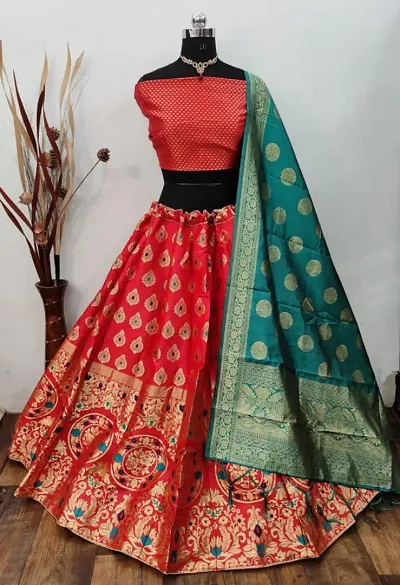 Beautiful Banarasi Silk Semi Stitched Lehenga Choli for Women