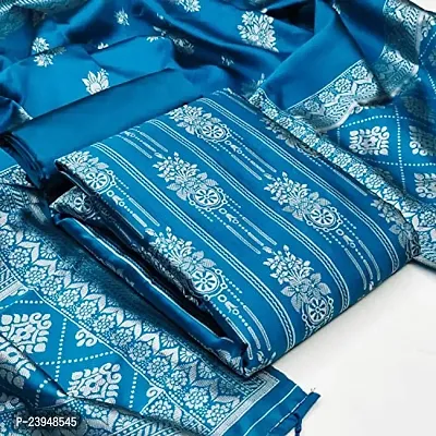 Womens Jacquard Firozi Banarasi Silk Woven Salwar Suit (Dress) Material With Dupatta.(Dhvani)