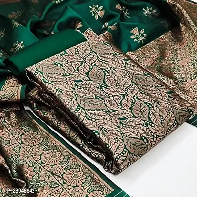 Womens Green Jacquard Banarasi Silk Woven Salwar Suit (Dress) Material With Dupatta.(Diya)