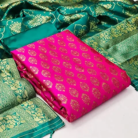 Stylish Banarasi Silk Woven Printed Dress Material with Dupatta