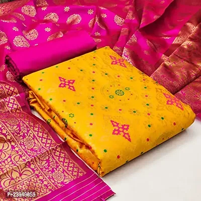 Women's Yellow Jacquard Banarasi Silk Woven Salwar Suit (Dress) Material With Dupatta.(Janaki)