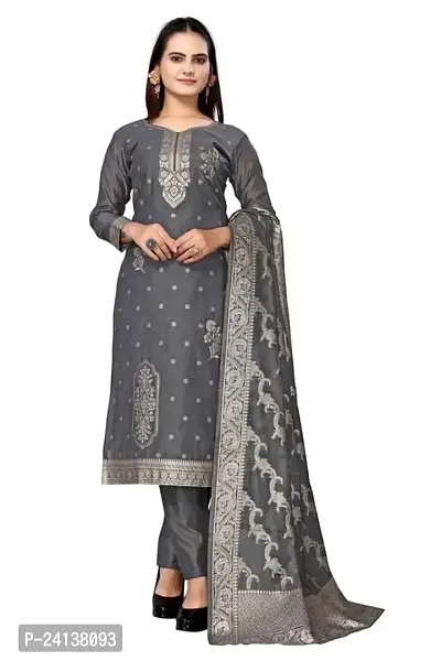 Classic Jacquard  Banarasi Silk Dress Material With Dupatta For Women-thumb0