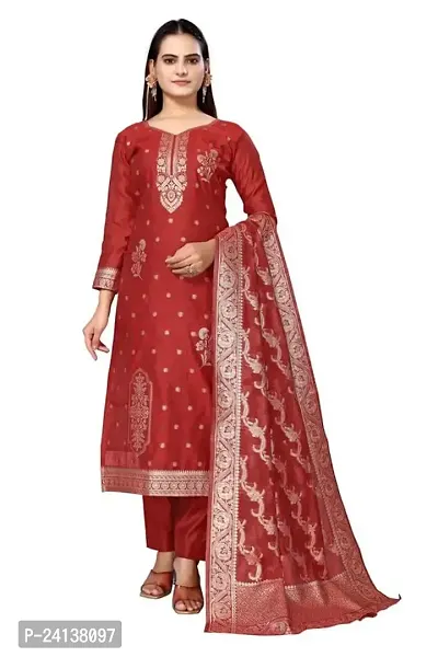 Classic Jacquard  Banarasi Silk Dress Material With Dupatta For Women-thumb0