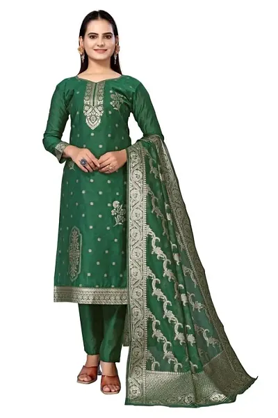 Classic Jacquard Banarasi Silk Dress Material With Dupatta For Women