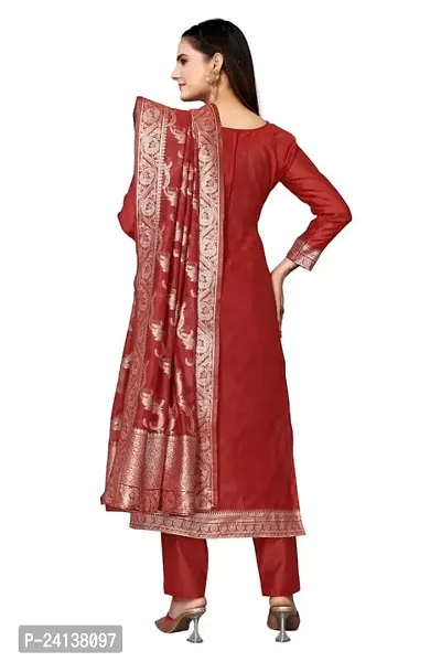 Classic Jacquard  Banarasi Silk Dress Material With Dupatta For Women-thumb3