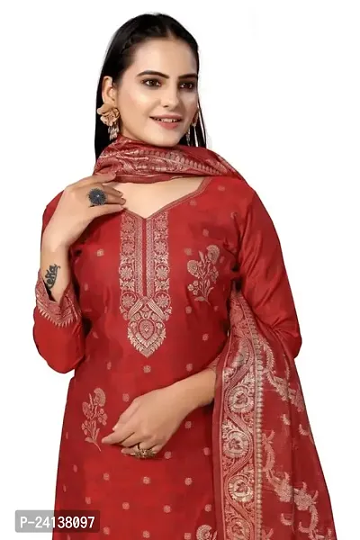 Classic Jacquard  Banarasi Silk Dress Material With Dupatta For Women-thumb2