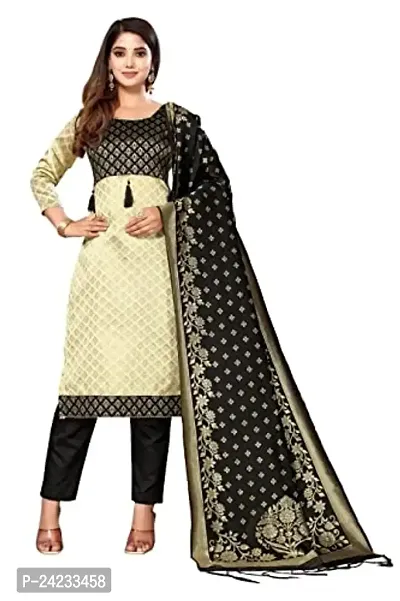 Womens Jacquard Black Beige Un-Stitched  Woven Salwar Suit (Dress) Material With Dupatta.(Eva)-thumb0