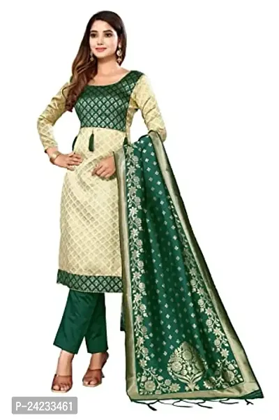 Womens Jacquard Green Beige Un-Stitched Woven Salwar Suit (Dress) Material With Dupatta.(Eva)-thumb0