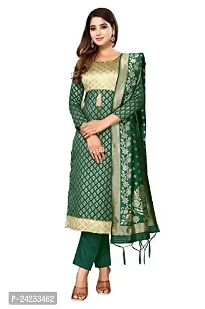 Womens Jacquard Green Beige Un-Stitched Woven Salwar Suit (Dress) Material With Dupatta.(Eva)