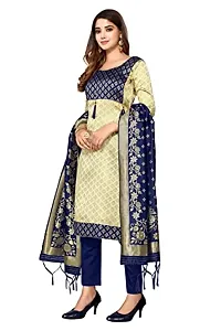 Womens Jacquard Cream Navy Un-Stitched Woven Salwar Suit (Dress) Material With Dupatta.(Eva)-thumb1