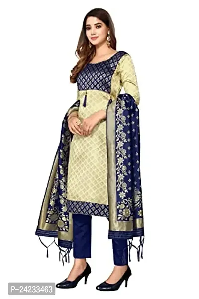 Womens Jacquard Cream Navy Un-Stitched Woven Salwar Suit (Dress) Material With Dupatta.(Eva)-thumb2