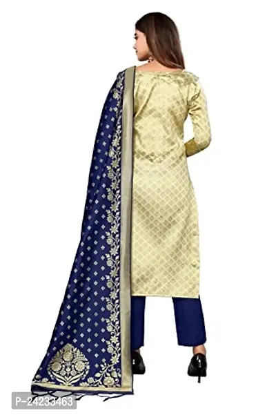 Womens Jacquard Cream Navy Un-Stitched Woven Salwar Suit (Dress) Material With Dupatta.(Eva)-thumb3