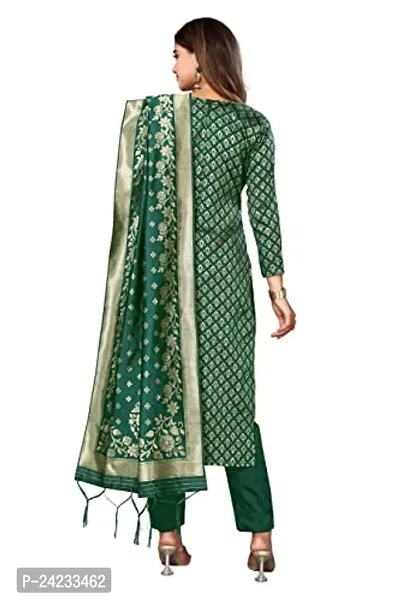 Womens Jacquard Green Beige Un-Stitched Woven Salwar Suit (Dress) Material With Dupatta.(Eva)-thumb3